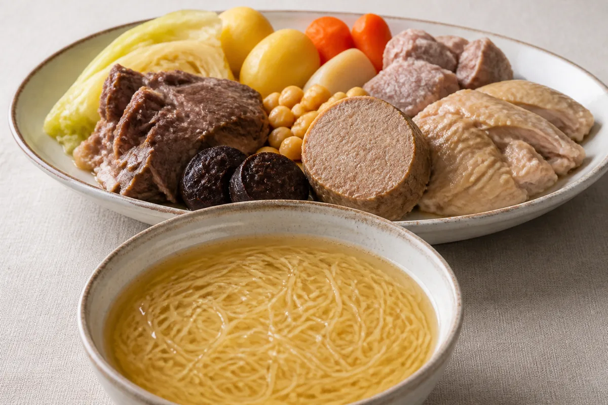 Escudella i carn d olla avec soupe aux vermicelles et viandes aux légumes