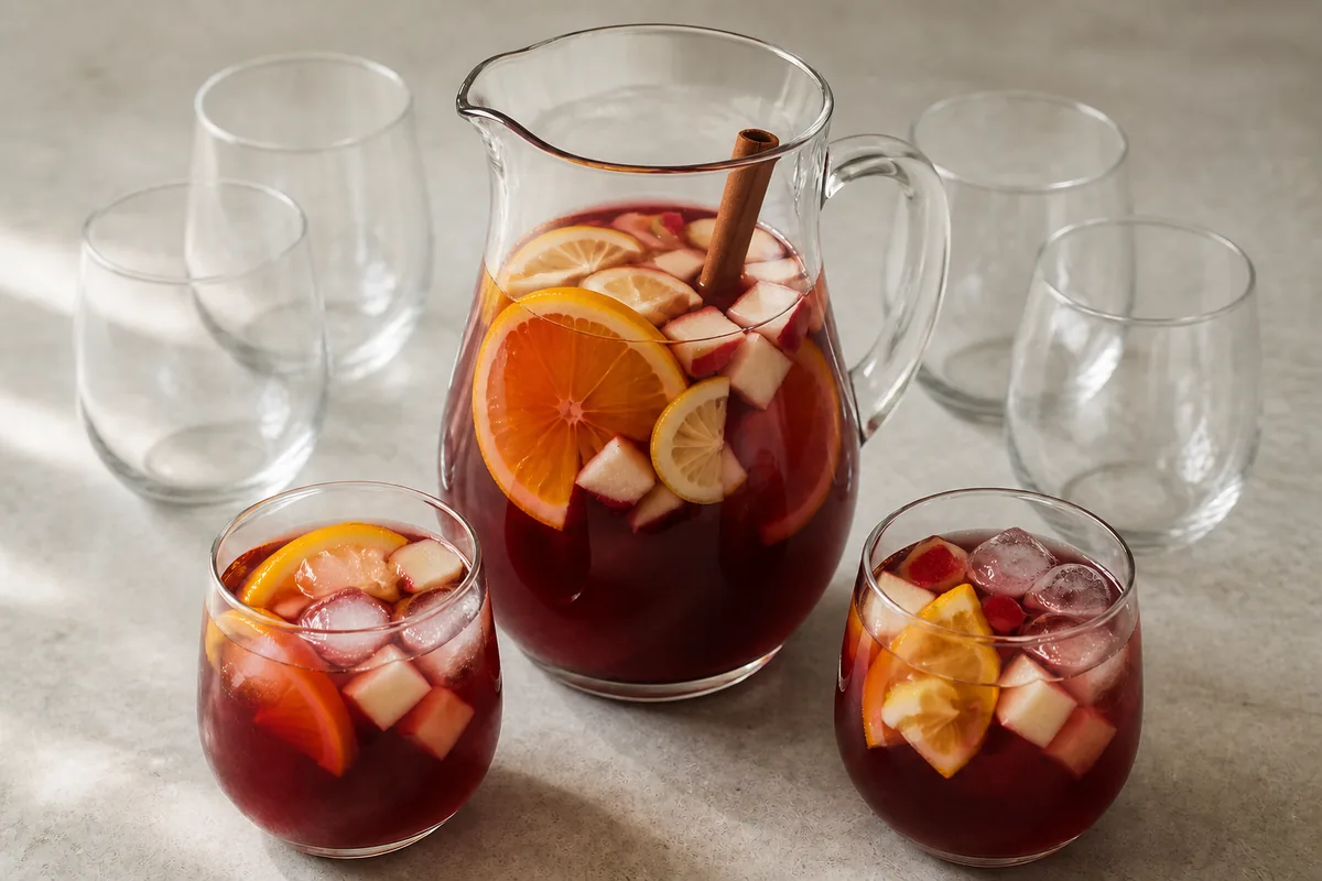 Pichet et verres de sangria au vin rouge